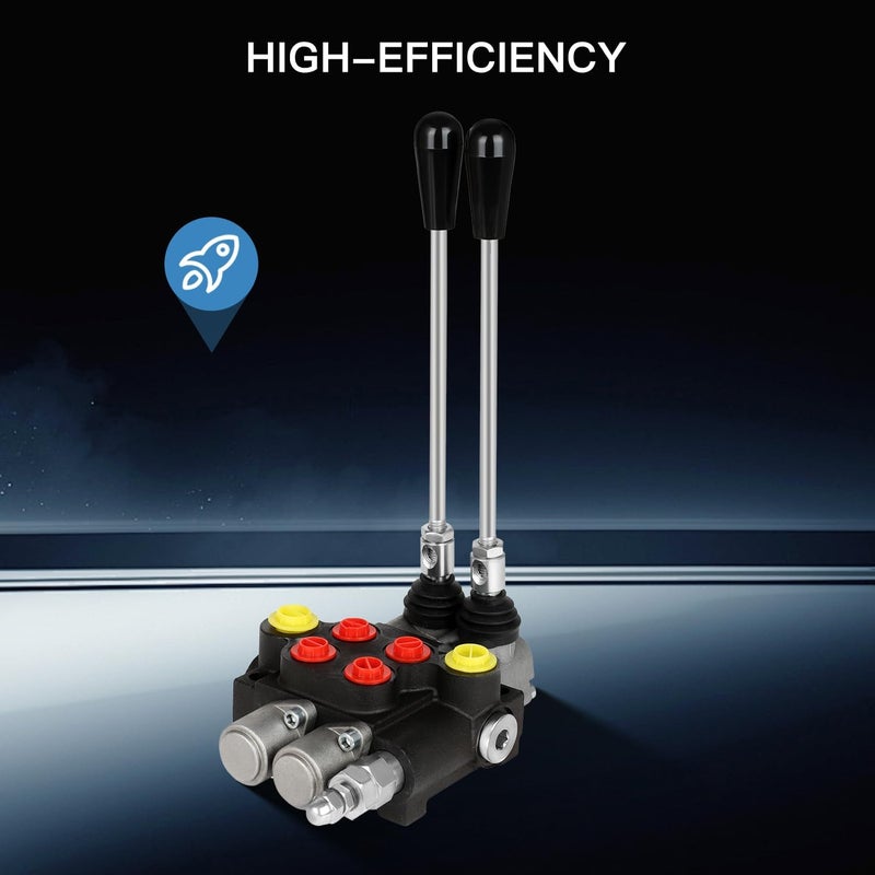 Dollate Hydraulic Flow Control Valve 2 Spool 13 GPM Hydraulic Directional Control Valve Adjustable Hydraulic Joystick Control Valve for Double Acting Tractor Loader, Tanks Loaders and Log Splitters - Image 1